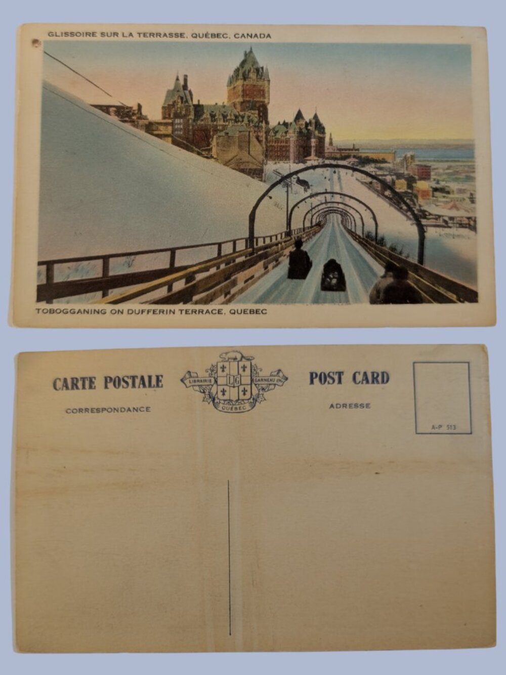 POSTCARD SALE 10/$20 Quebec Toboggan Run Dufferin Terrace Blank Linen Postcard